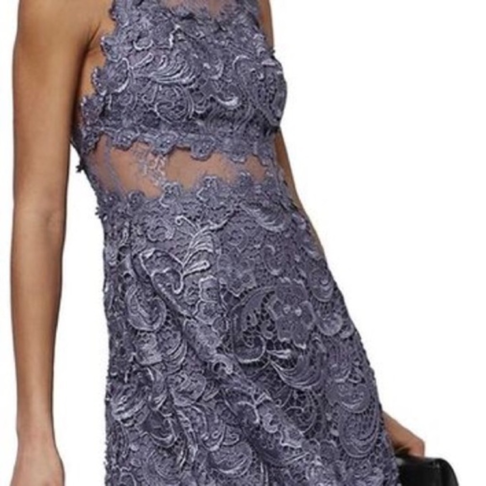 TOPSHOP dress lace crewneck swing skirt cocktail mesh insets X back Size 2